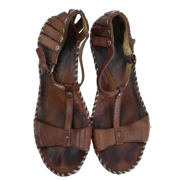 Ariat Shalimar Leather Open Toe Wedge T-Strap Sandals Size 10 Brown Stud Comfort - Picture 16 of 16
